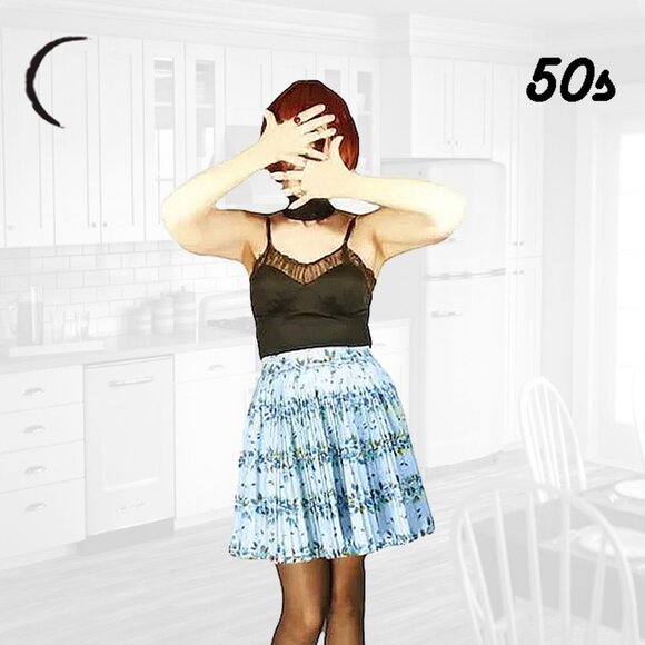 Vintage Pin Up Apron Atomic Floral Pleated MCM Deadstock NWT - Picture 1 of 13